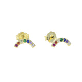 925 Silver Rainbow CZ Circle Wave Earring Studs for Women