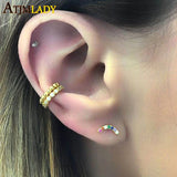 925 Silver Rainbow CZ Circle Wave Earring Studs for Women