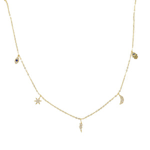 925 Silver Delicate Lucky Eye Hamsa Charm Necklace