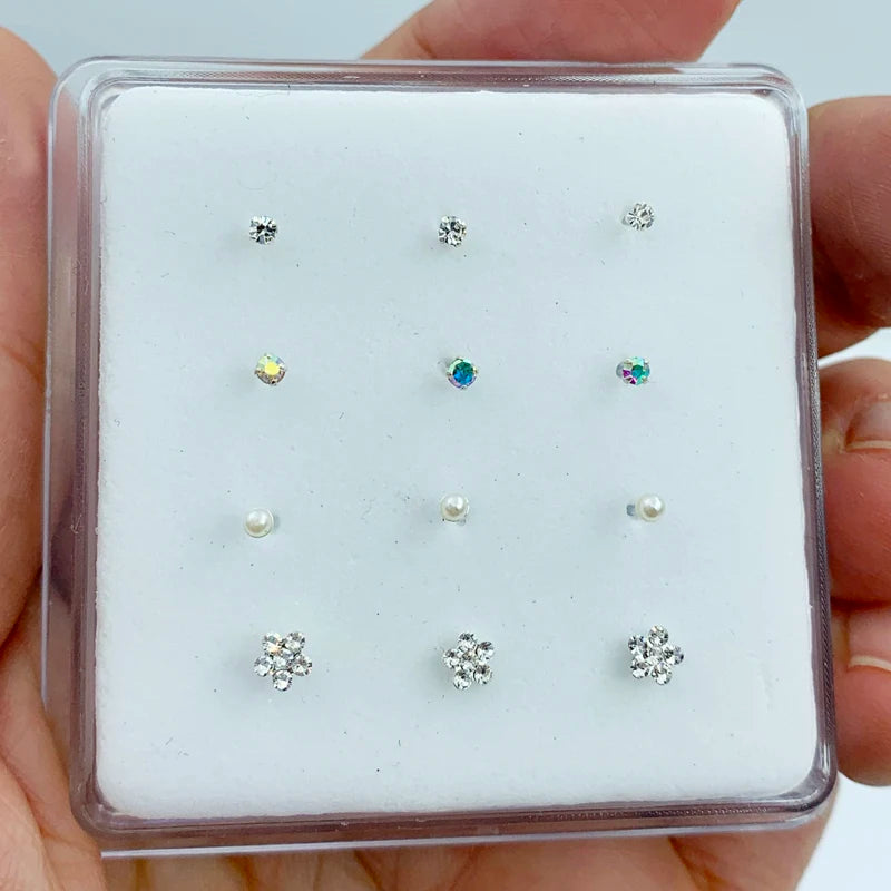 925 Silver Nose Piercing Studs 12pcs/Pack Women