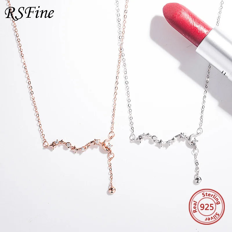925 Silver Moon Necklace Star River Pendant Fine Jewelry Women