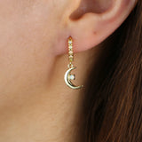 925 Silver Moon Star Charm Hoop Earring Opal Stone Jewelry