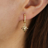 925 Silver Moon Star Charm Hoop Earring Opal Stone Jewelry