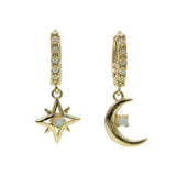 925 Silver Moon Star Charm Hoop Earring Opal Stone Jewelry