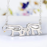 925 Silver Mother Baby Father Elephant Necklace Family Jewelry