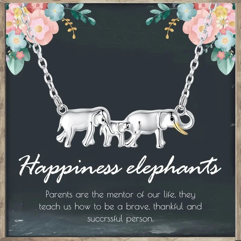 925 Silver Mother Baby Father Elephant Necklace Family Jewelry