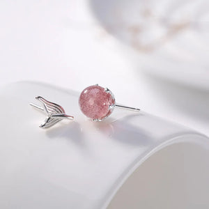 925 Silver Strawberry Quartz Pink Crystal Stud Earrings