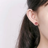 925 Silver Strawberry Quartz Pink Crystal Stud Earrings