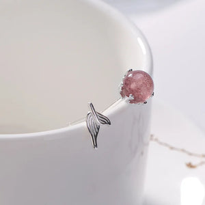 925 Silver Strawberry Quartz Pink Crystal Stud Earrings