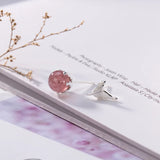 925 Silver Strawberry Quartz Pink Crystal Stud Earrings