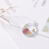 925 Silver Strawberry Quartz Crystal Charm Pendant Necklace