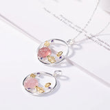 925 Silver Strawberry Quartz Crystal Charm Pendant Necklace