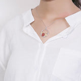925 Silver Strawberry Quartz Crystal Charm Pendant Necklace