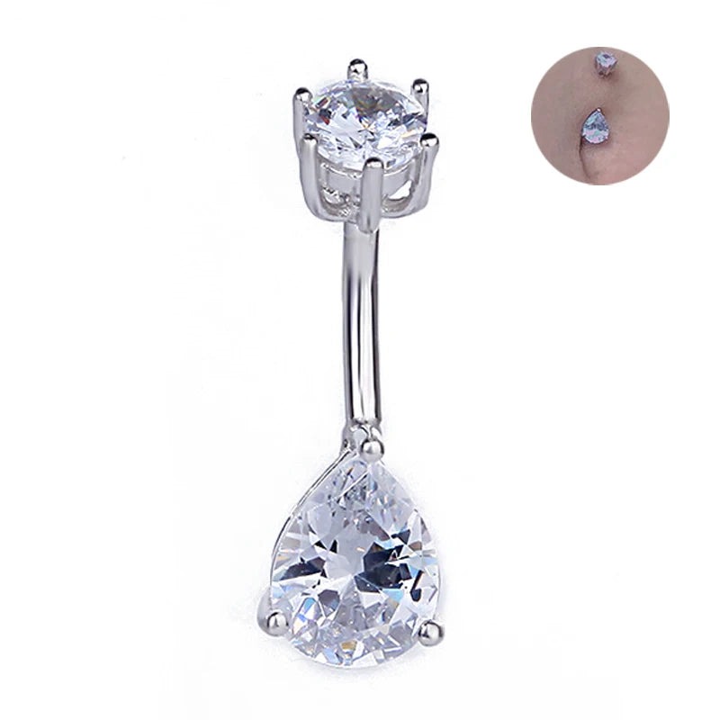 925 Silver Navel Piercing Cubic Zircon Belly Button Ring
