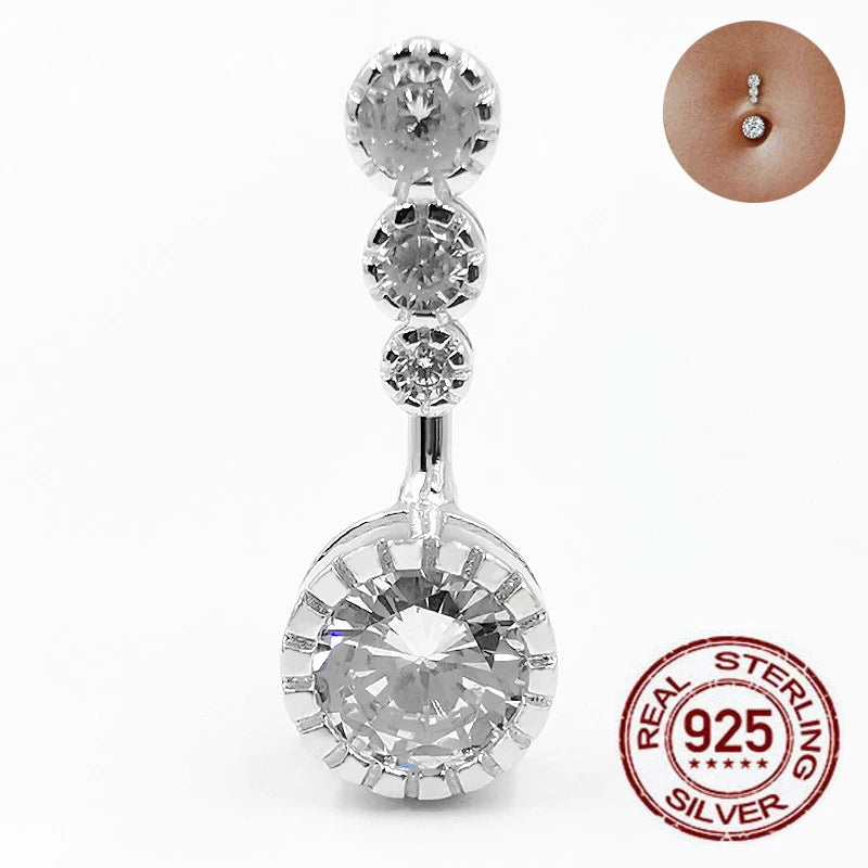 925 Sterling Silver Navel Piercing Ring CZ Bell Button Body Jewelry