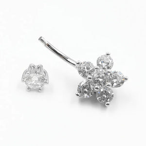 925 Silver Navel Piercing Ring Flower CZ Bell Button Ring Jewelry
