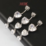 925 Silver Heart Navel Ring Dangle Body Jewelry 6 8 10mm Pin Length
