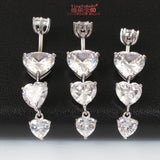925 Silver Heart Navel Ring Dangle Body Jewelry 6 8 10mm Pin Length
