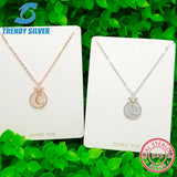 925 Silver Necklace Chain for Women Pave CZ Pendant Jewelry Rose Plated