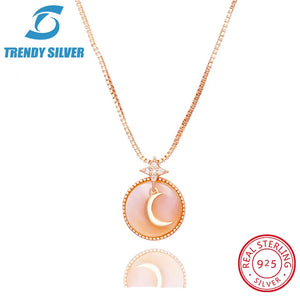 925 Silver Necklace Chain for Women Pave CZ Pendant Jewelry Rose Plated