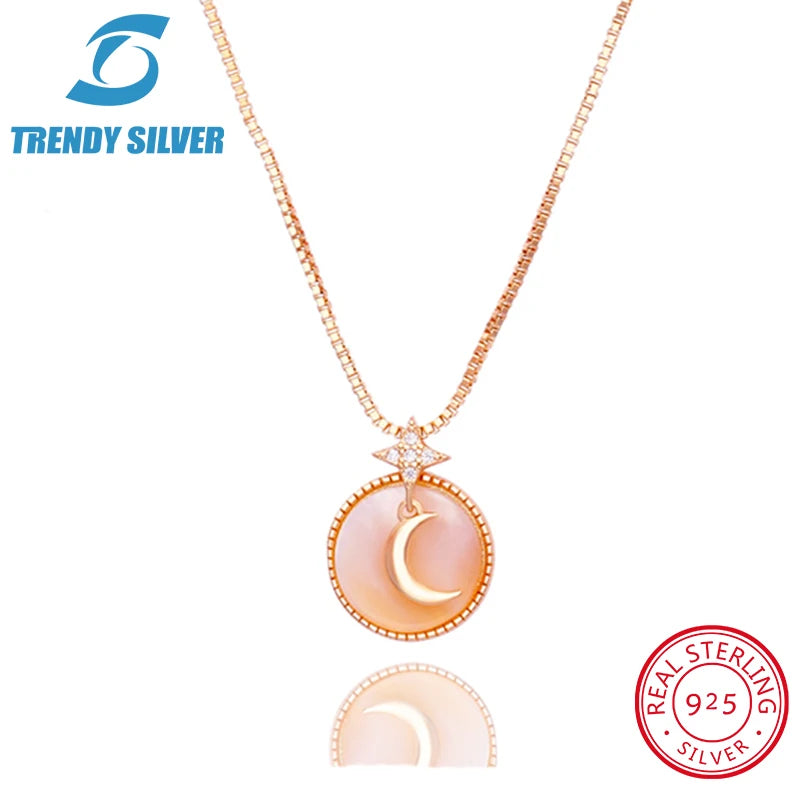 925 Silver Necklace Chain for Women Pave CZ Pendant Jewelry Rose Plated