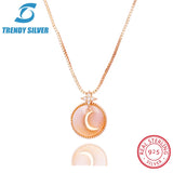 925 Silver Necklace Chain for Women Pave CZ Pendant Jewelry Rose Plated