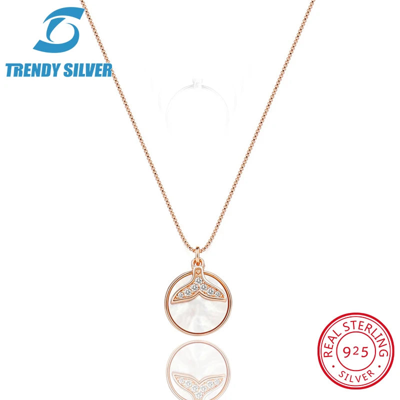 925 Silver Necklace Chain Rose Plated Pendant CZ Jewelry