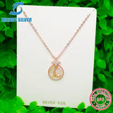 925 Silver Necklace Chain for Women Pave CZ Pendant Jewelry Rose Plated