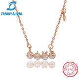 925 Silver Necklace Chain Women CZ Pave Pendant Rose Plated Jewelry