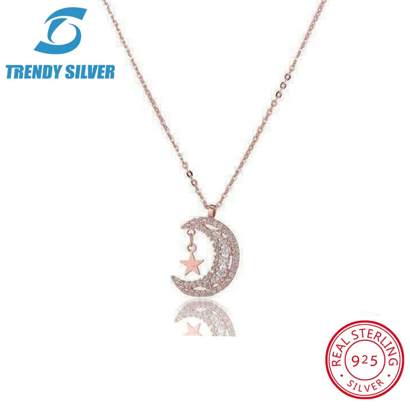 925 Silver Necklace Chain with CZ Rose Pendant