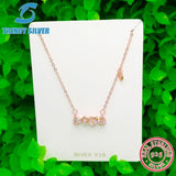 925 Silver Necklace Chain Women CZ Pave Pendant Rose Plated Jewelry