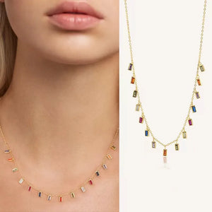 925 Silver Necklace for Women Zircon Pendant 18k Plated Choker