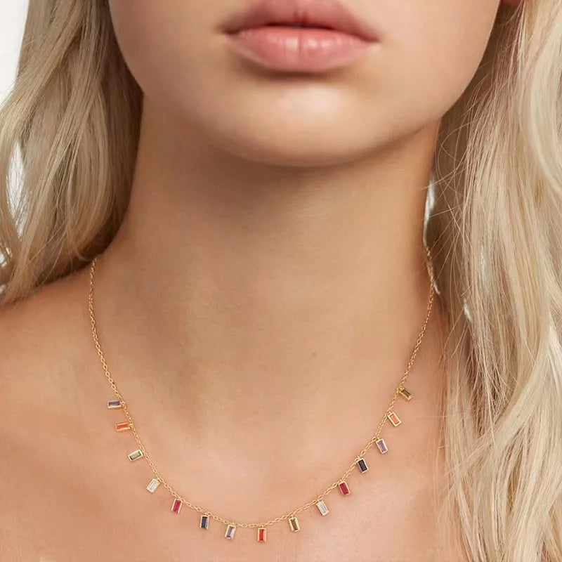 925 Silver Necklace for Women Zircon Pendant 18k Plated Choker