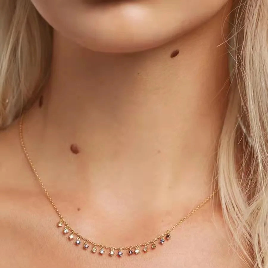 925 Silver Necklace for Women Zircon Pendant 18k Plated Choker