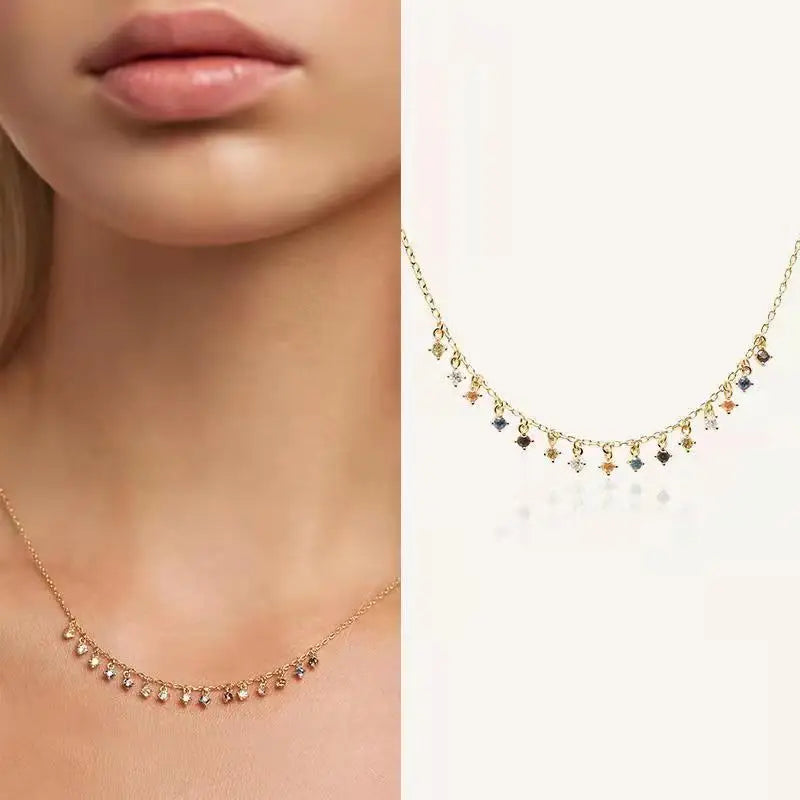 925 Silver Necklace for Women Zircon Pendant 18k Plated Choker