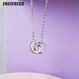 925 Silver Necklace for Women Double Ring Pendant Fine Jewelry