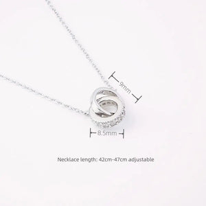 925 Silver Necklace for Women Double Ring Pendant Fine Jewelry