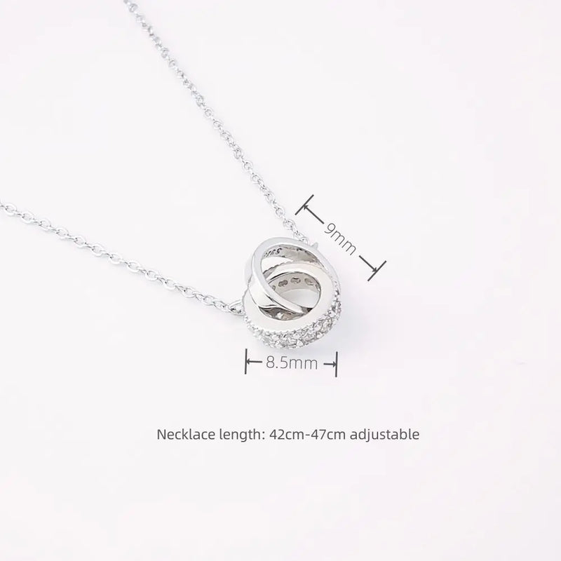 925 Silver Necklace for Women Double Ring Pendant Fine Jewelry