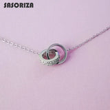 925 Silver Necklace for Women Double Ring Pendant Fine Jewelry
