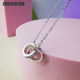 925 Silver Necklace for Women Double Ring Pendant Fine Jewelry