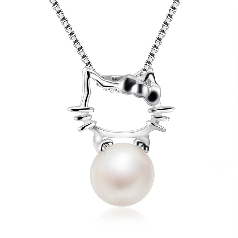 925 Silver Necklace Pendant Natural Freshwater Pearl 8-9mm 5 Colors