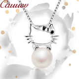 925 Silver Necklace Pendant Natural Freshwater Pearl 8-9mm 5 Colors