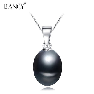 925 Sterling Silver Freshwater Pearl Necklace Pendant for Women 8-9mm, 9-10mm