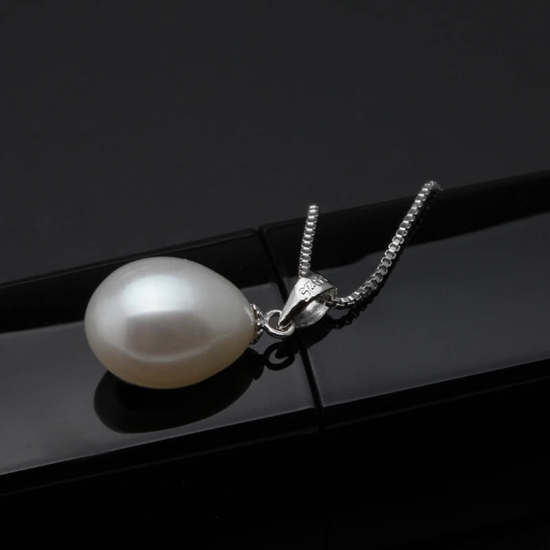 925 Sterling Silver Freshwater Pearl Necklace Pendant for Women 8-9mm, 9-10mm