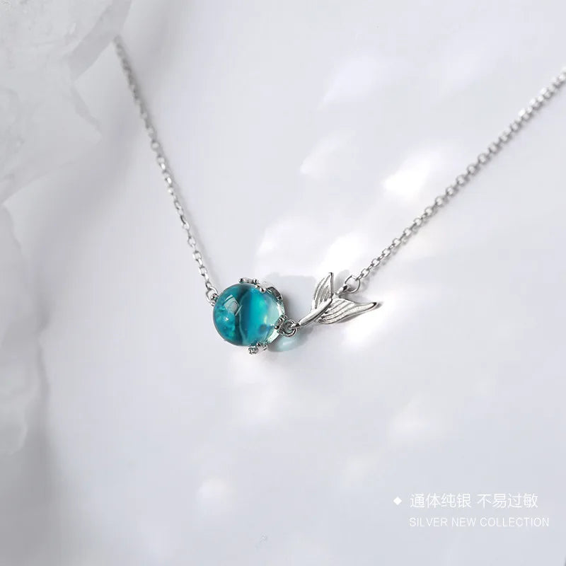 925 Silver Necklace & Zircon Fishtail Bracelet Set