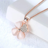 925 Silver Pink Crystal Zircon Flower Leaf Pendant Necklace
