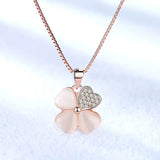 925 Silver Pink Crystal Zircon Flower Leaf Pendant Necklace