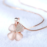 925 Silver Pink Crystal Zircon Flower Leaf Pendant Necklace