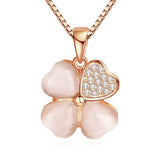 925 Silver Pink Crystal Zircon Flower Leaf Pendant Necklace