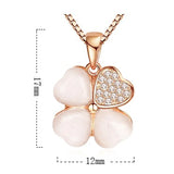 925 Silver Pink Crystal Zircon Flower Leaf Pendant Necklace